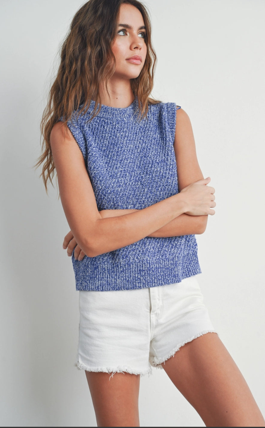 Ava Sleeveless Sweater- Blue